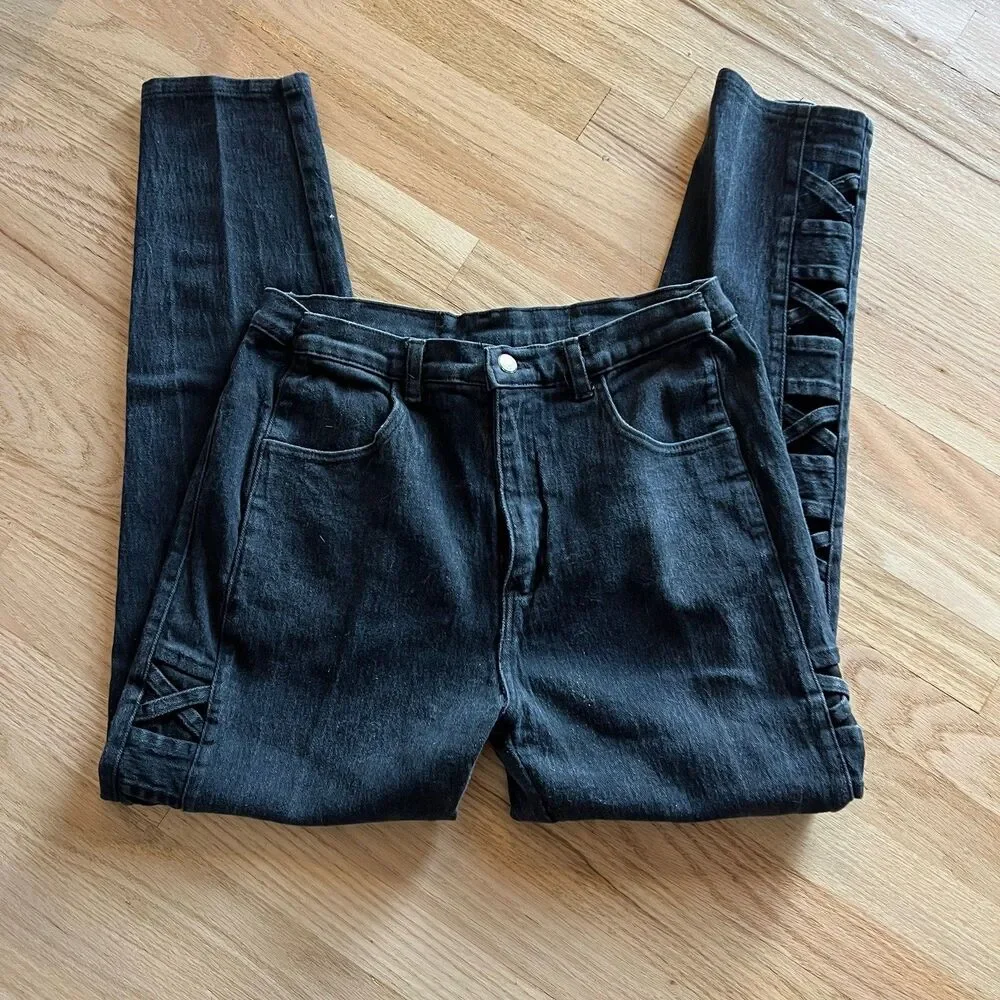 vintage‎ 90s criss cross side lace vintage black jeans Watch LA size 19/20 USA